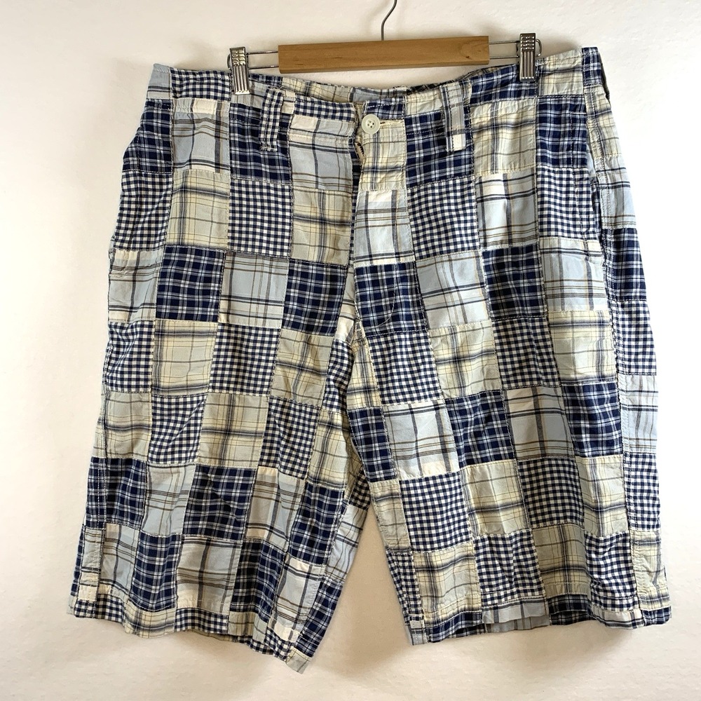 Urban Pipeline Mens Y2K Preppy Patchwork Madras Plaid Shorts Sz 38 Surf Skate